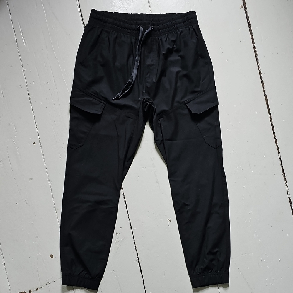 Burnside Black Cargo Pants with Elastic Cuffs
